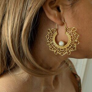 Sherlin Hoops with White Natural Moonstone Inlay - Large Statement Hoops